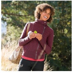 EUC - Athleta Mission Moto Sweater Jacket - size XS in Cherrywood Heather